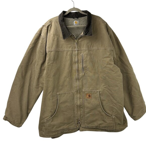Carhartt Other - Carhartt Jacket C61 FRB Men 3XL TALL Sherpa Lined Sandstone Ridge Brown Duck VTG